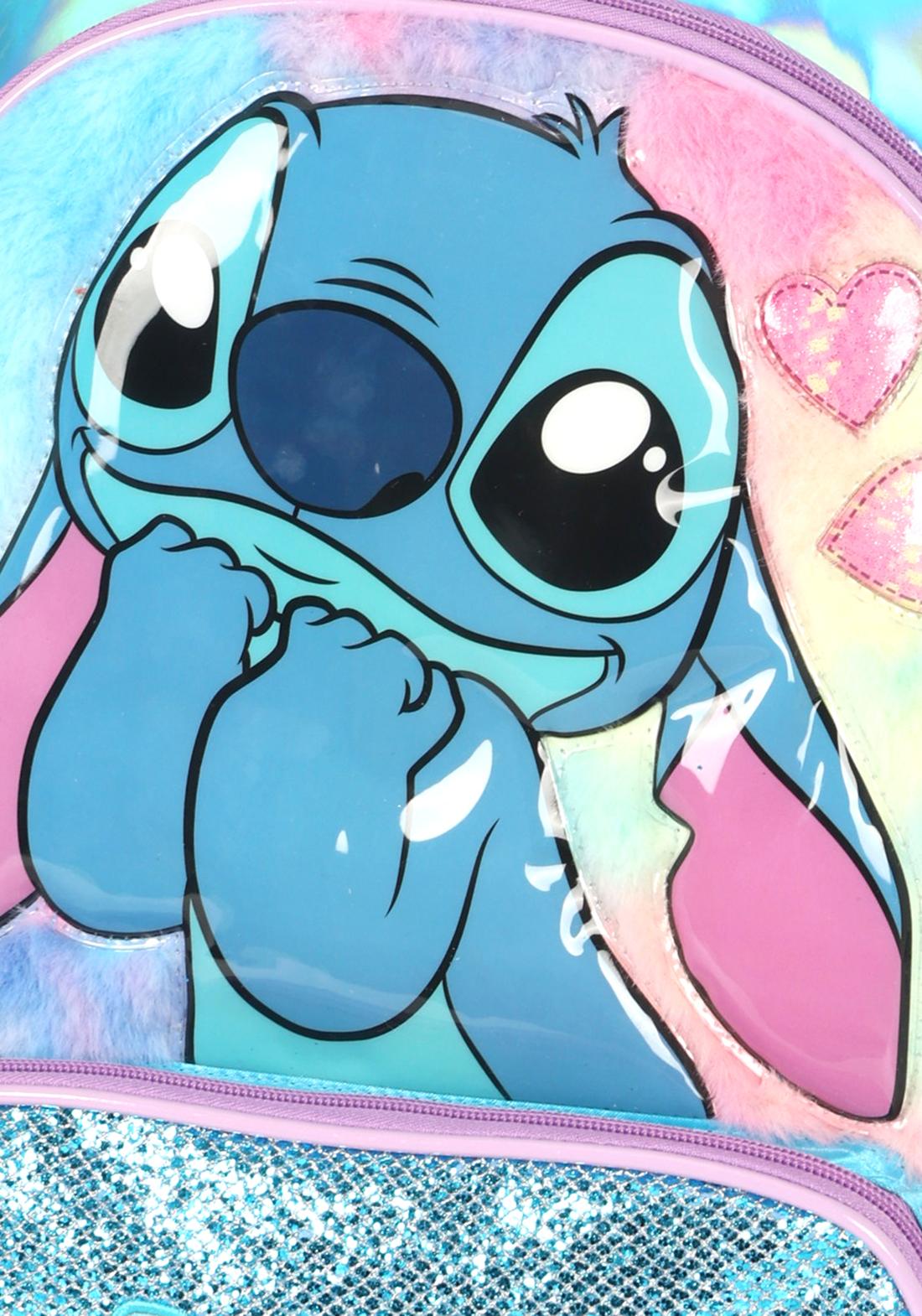 Mochila de Costas G Stitch Pelúcia & Paetê AZUL Luxcel - Fofura e Brilho Disney!