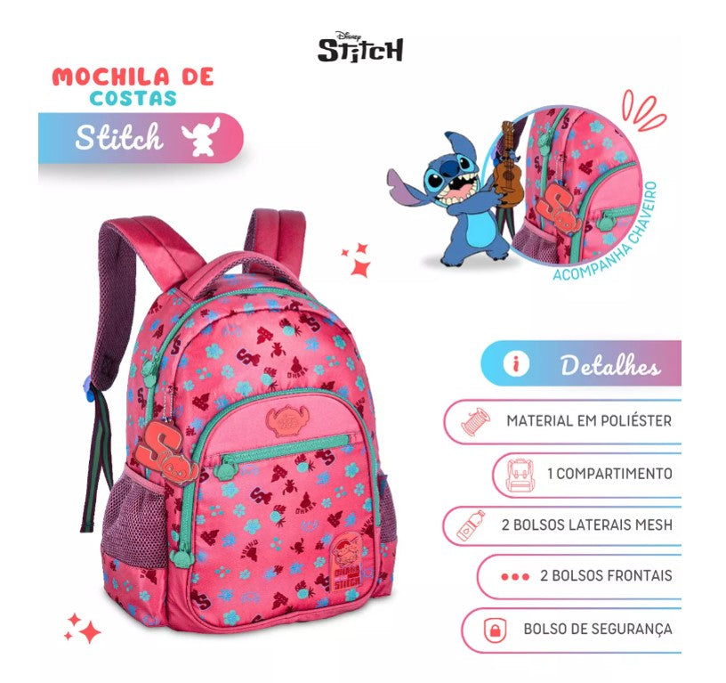 Mochila Escolar Costas Juvenil Tsum Tsum Disney Stitch TS24627