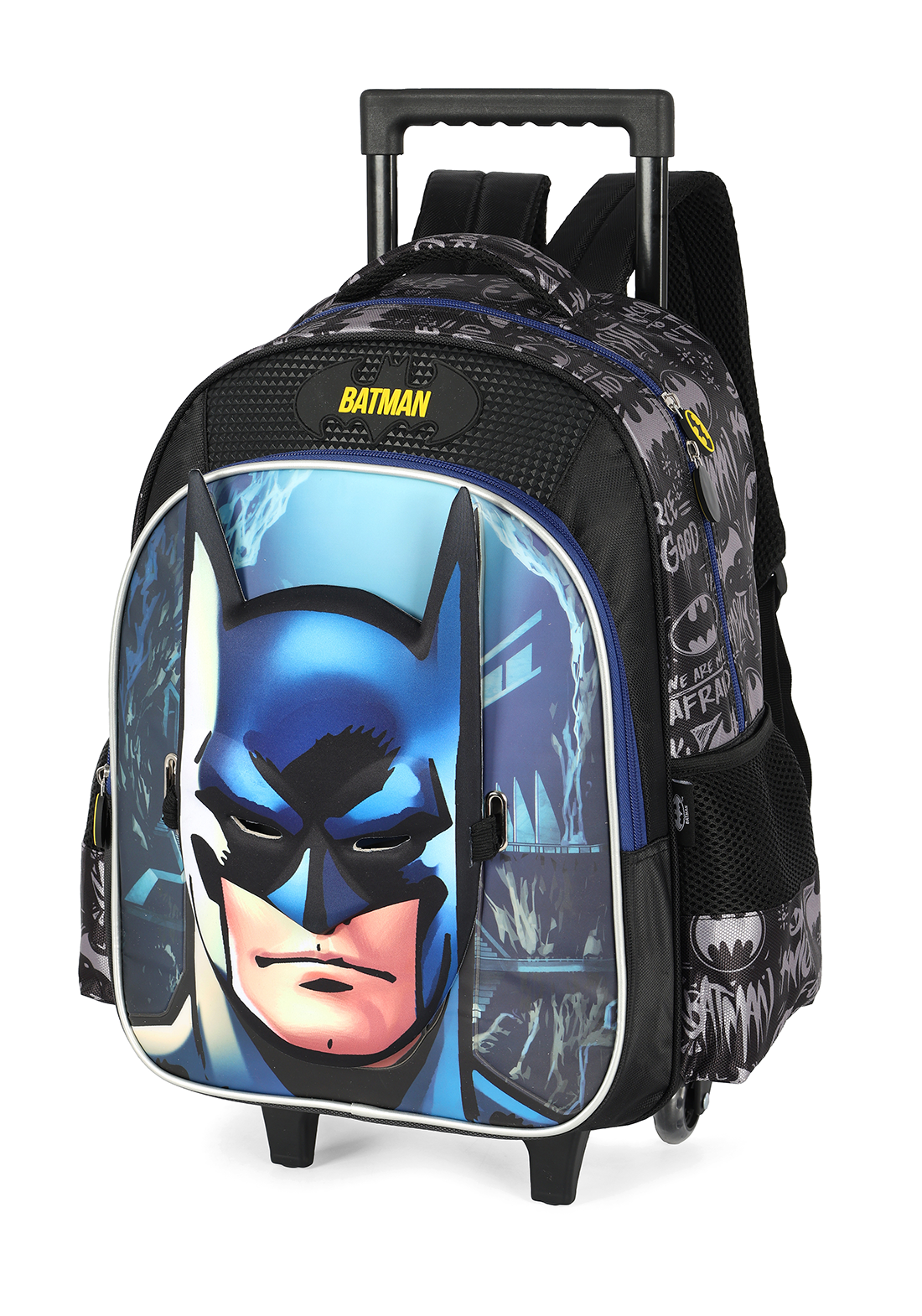 KIT Escolar COMPLETO Batman Luxcel 3 Peças: Mochila de Rodinhas G + Lancheira Térmica + Estojo Organizador