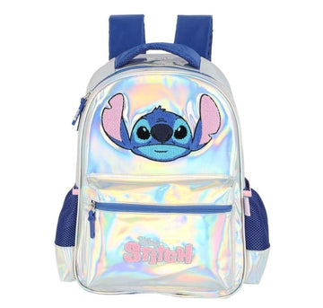 Mochila De Costas Stitch Holográfica Prata Luxcel