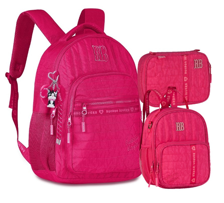 Kit Escolar Rebecca Bonbon – Mochila + Lancheira + Estojo Rosa