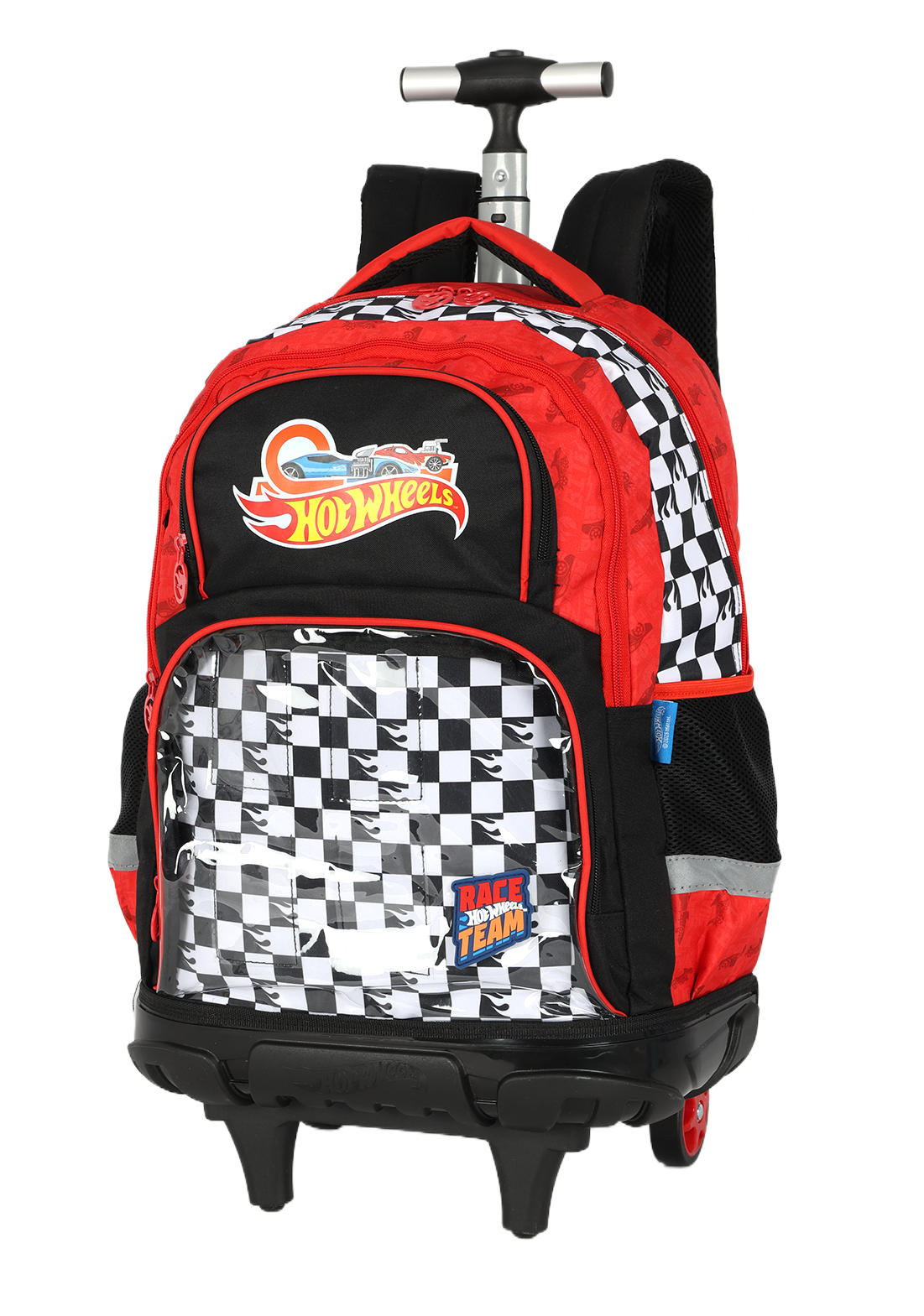 Kit Mochila de Rodinha Lancheira Estojo Hot Wheels Luxcel Estampa Xadrez