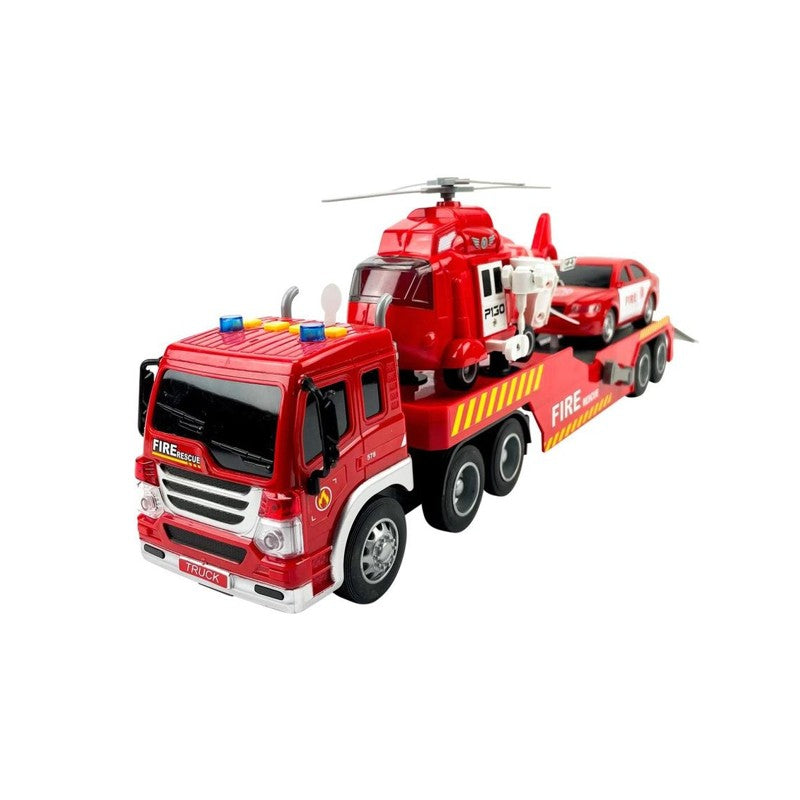 Caminhão Cegonha Bombeiro Luz e Som com Dois Veículos 1:16 - Brink Center