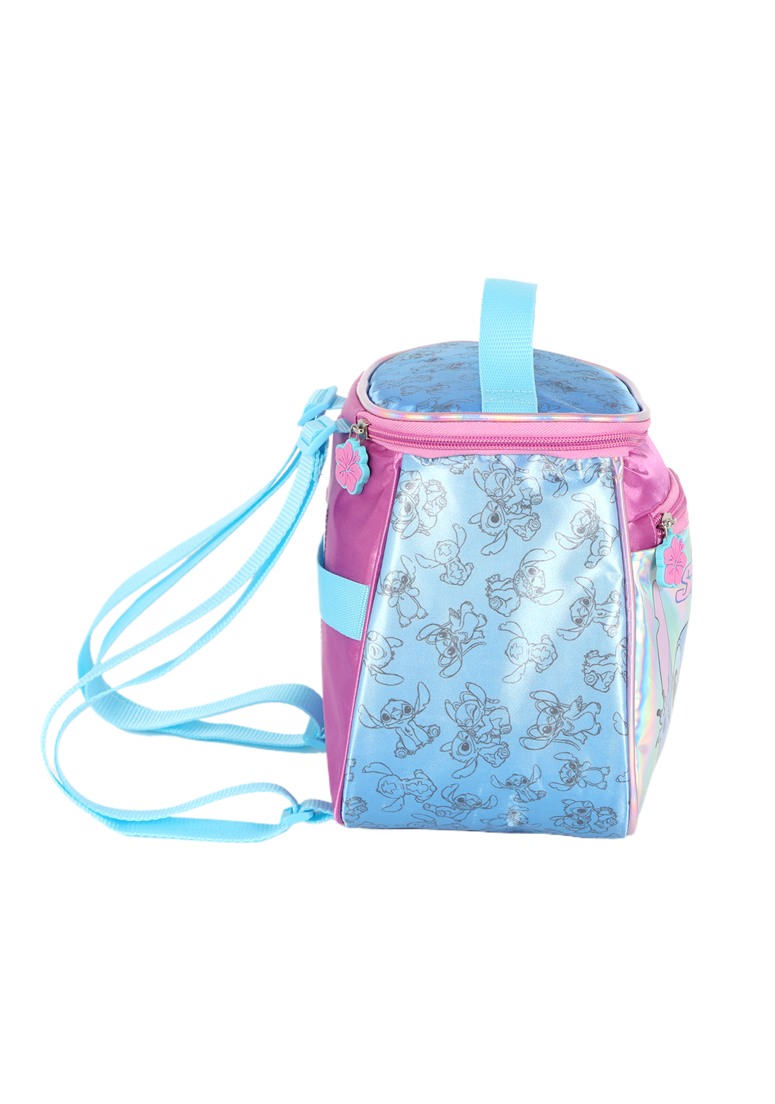 KIT Escolar COMPLETO Stitch PINK Holográfico - Mochila Rodas G + Lancheira Térmica + Estojo Box Duplo Luxcel