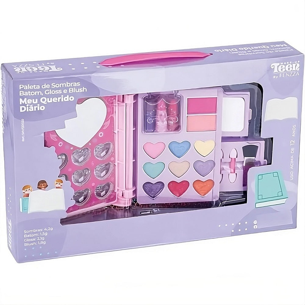 Paleta de Sombras Batom Gloss e Blush Meu Querido Diario - Fenzza