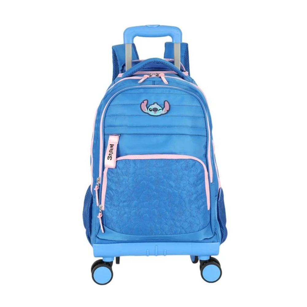 Mochila Carrinho 360 Haste Dupla Porta Notebook Stitch Azul