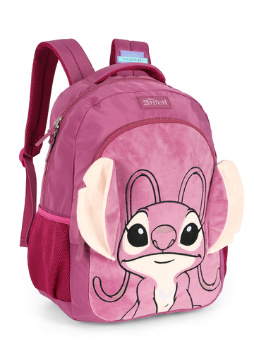 Mochila de Costas G Angel Stitch Disney Luxcel | Pink Roxa Pelúcia 3D | Com Orelhas