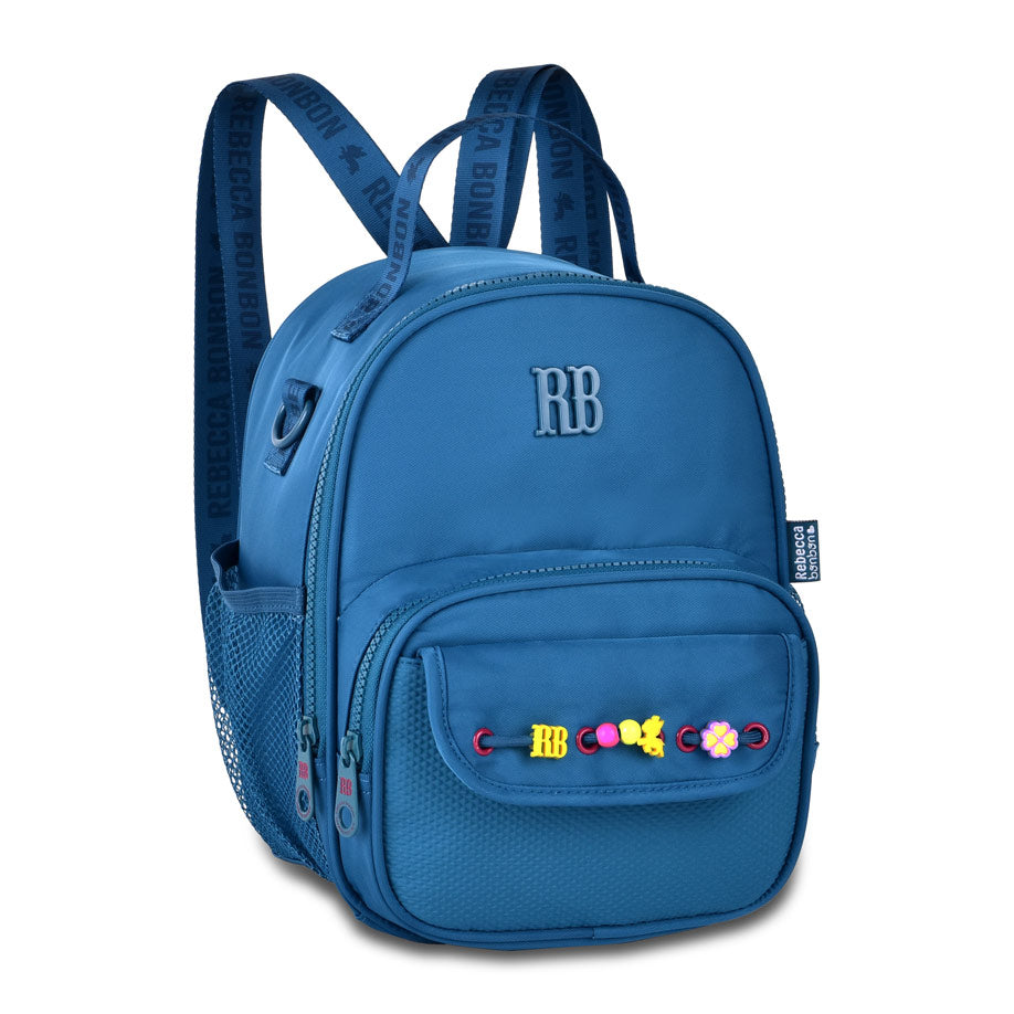 Kit Completo Mochila Lancheira Estojo Rebecca Bonbon RB Clio Style - Cadarço e Miçangas Azul