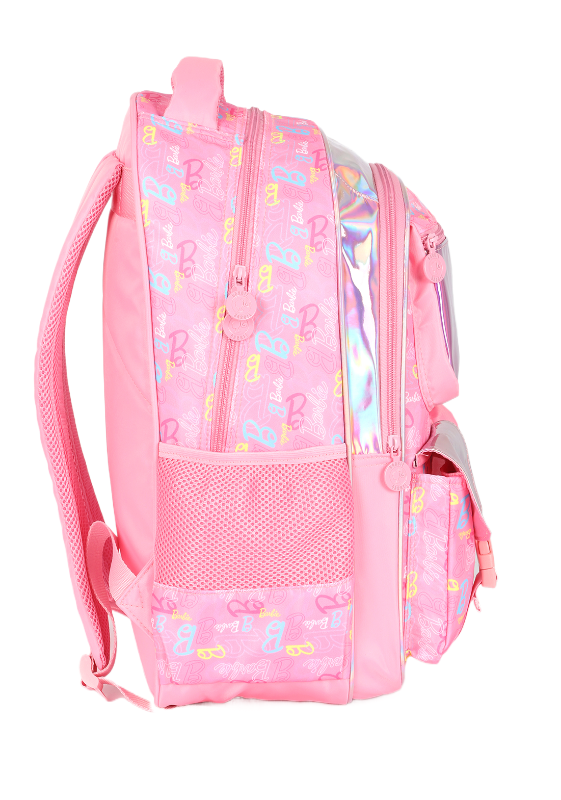 Kit Mochila de Costas G Barbie PINK Holográfica + Estojo Box Organizador Luxcel (2 Peças)