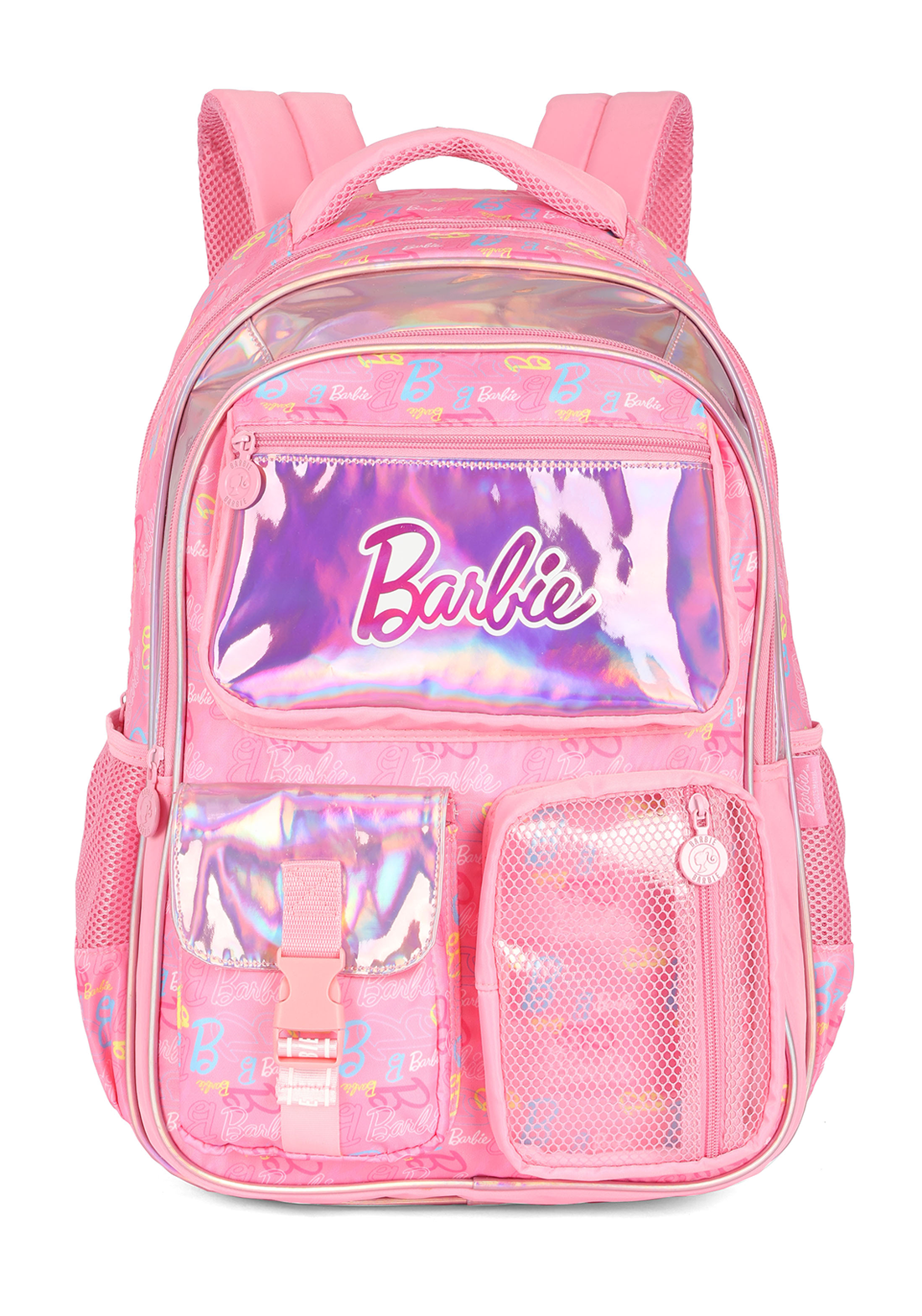 Kit Mochila de Costas G Barbie PINK Holográfica + Estojo Box Organizador Luxcel (2 Peças)