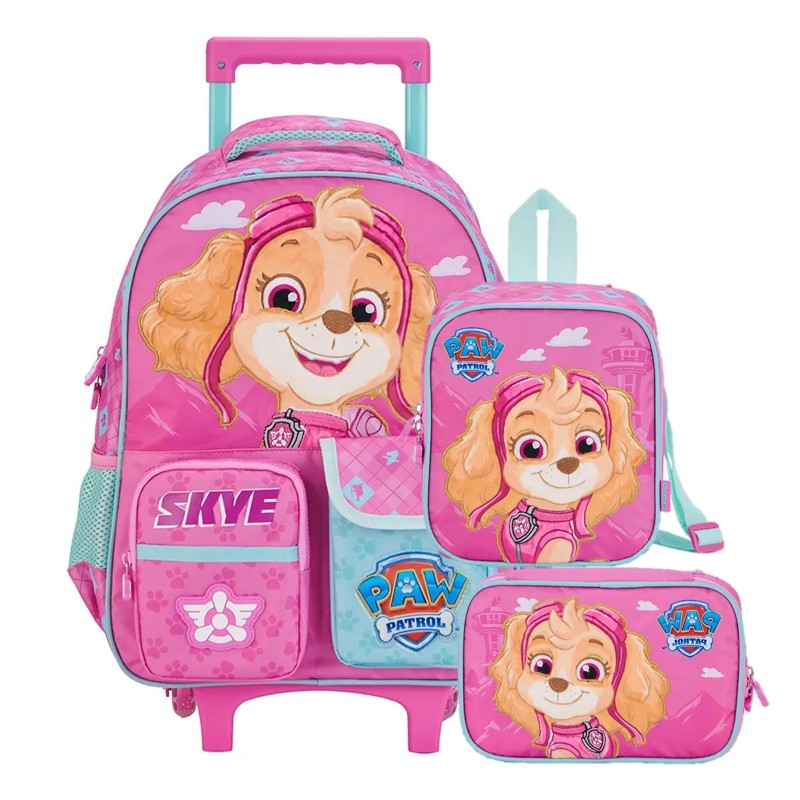 Kit Escolar Skye Patrulha Canina 3 em 1: Mochila de Rodinhas + Lancheira Térmica + Estojo Xeryus