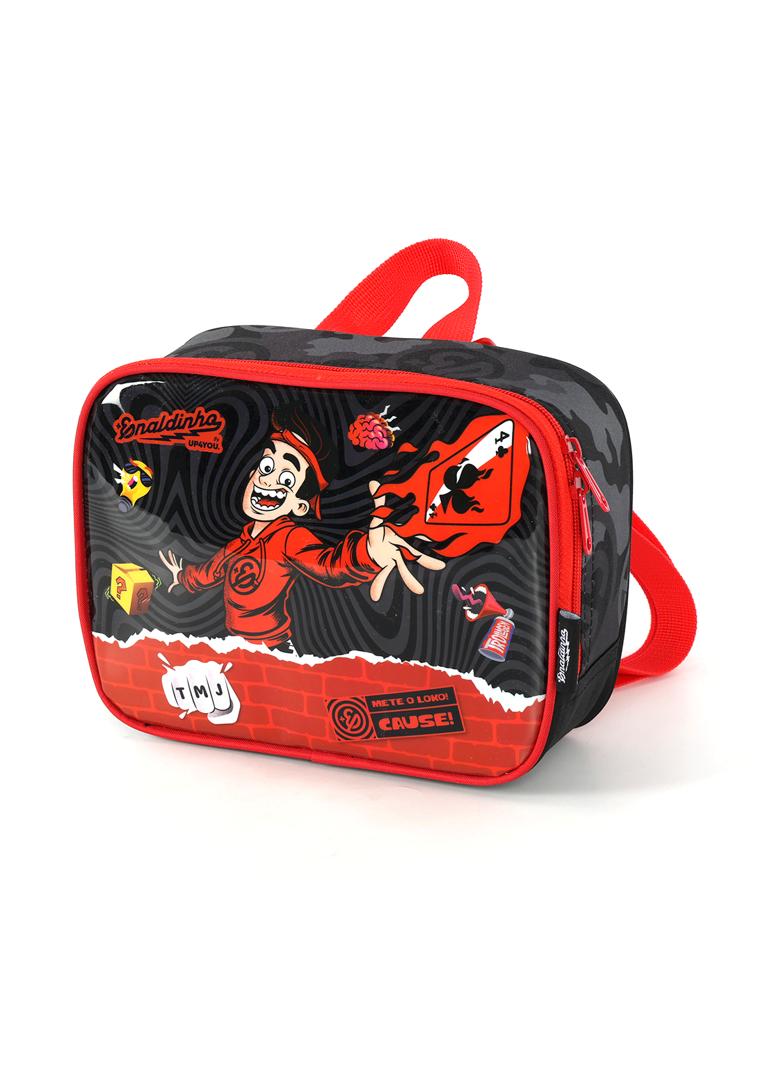 KIT Escolar COMPLETO Enaldinho Rodinhas G UP4YOU 3 Peças | Preto, Vermelho Neon | Lancheira e Estojo