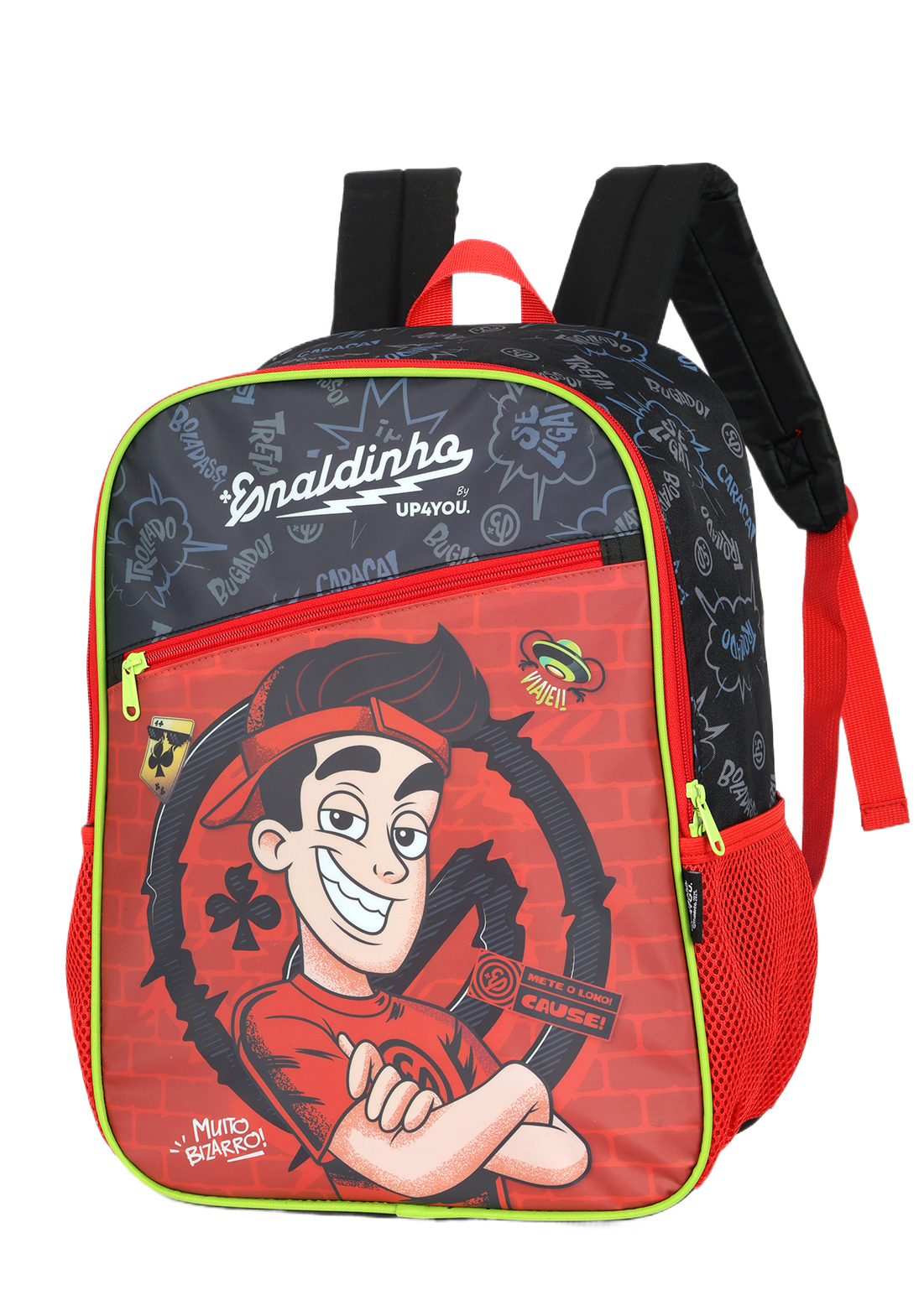 Kit Mochila de Costas G + Estojo Box Enaldinho UP4YOU | Preto e Vermelho Neon | Youtuber 2 Peças