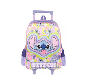Mochila de Rodinhas Infantil Stitch Roxo Rosa e Verde