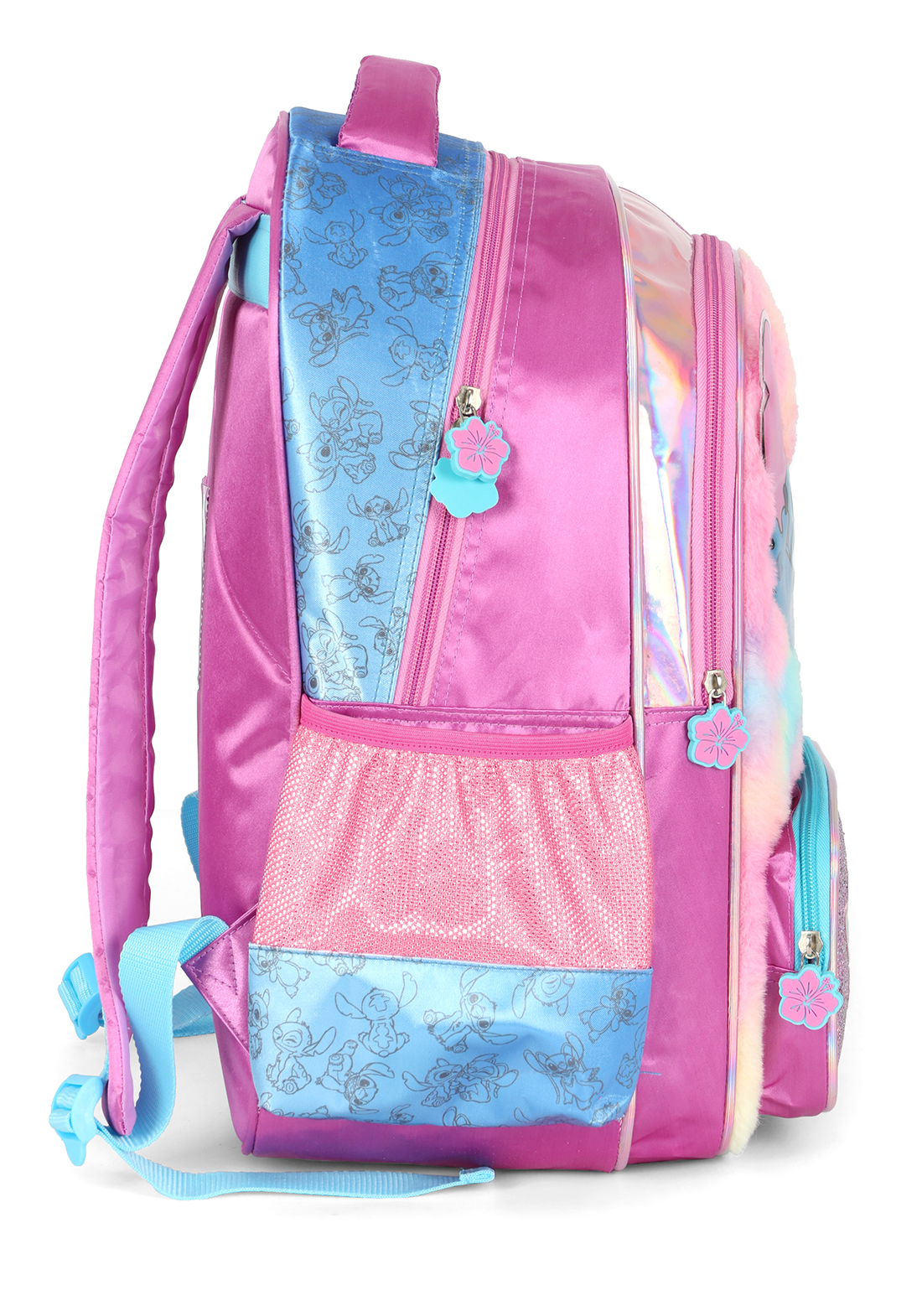 Kit Mochila de Costas G Stitch PINK Pelúcia + Lancheira Térmica Glitter Luxcel Disney (2 Peças)