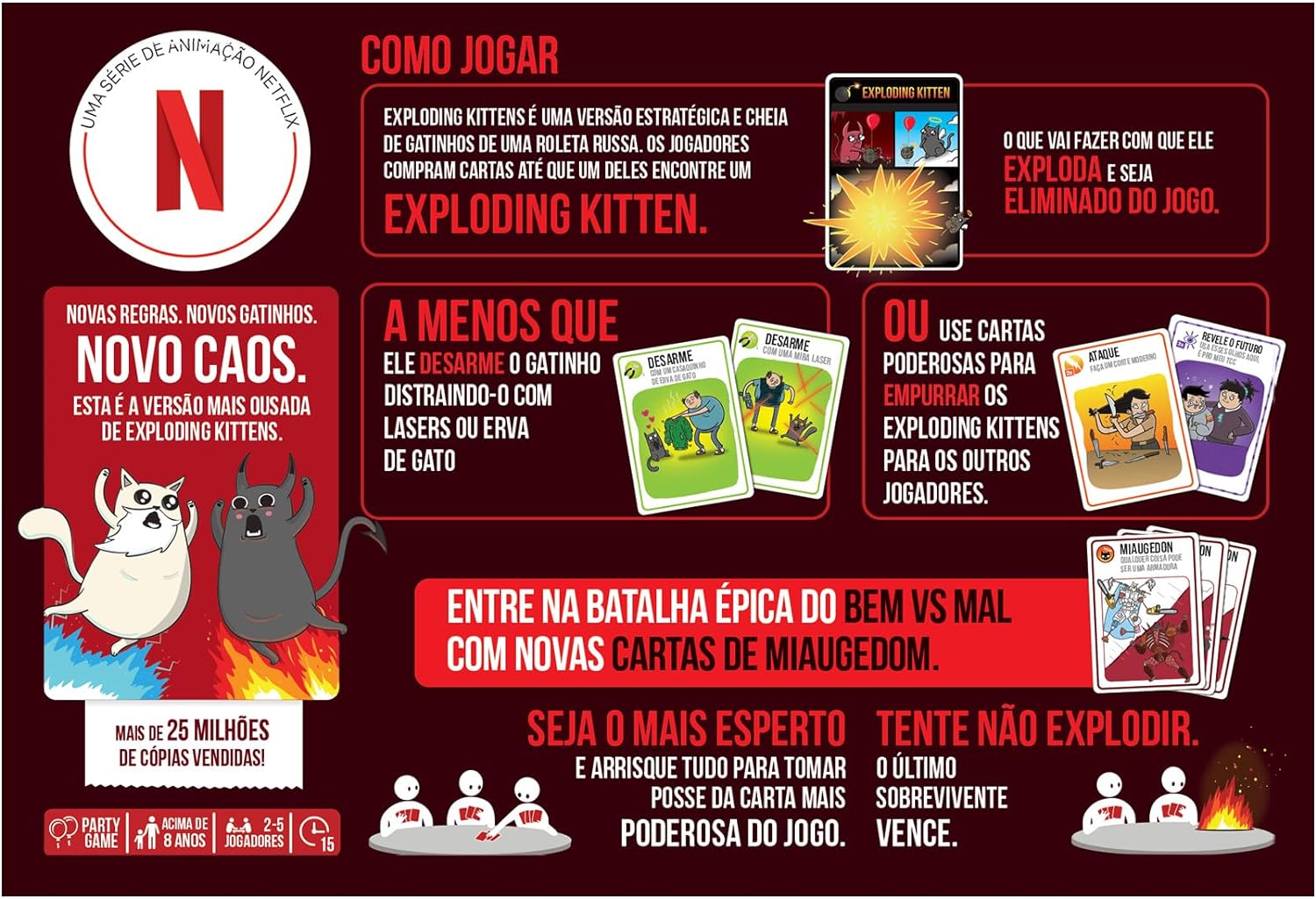 Jogo de Cartas Exploding Kittens Bem vs Mal - Galápagos