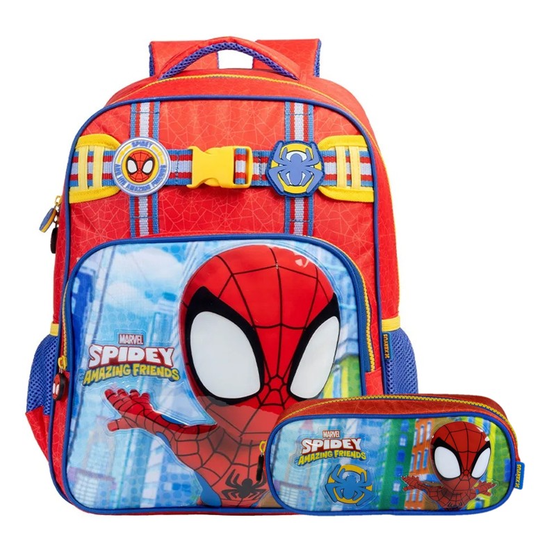 Kit Escolar Spidey Amazing Friends 2 em 1: Mochila de Costas + Estojo Xeryus Marvel
