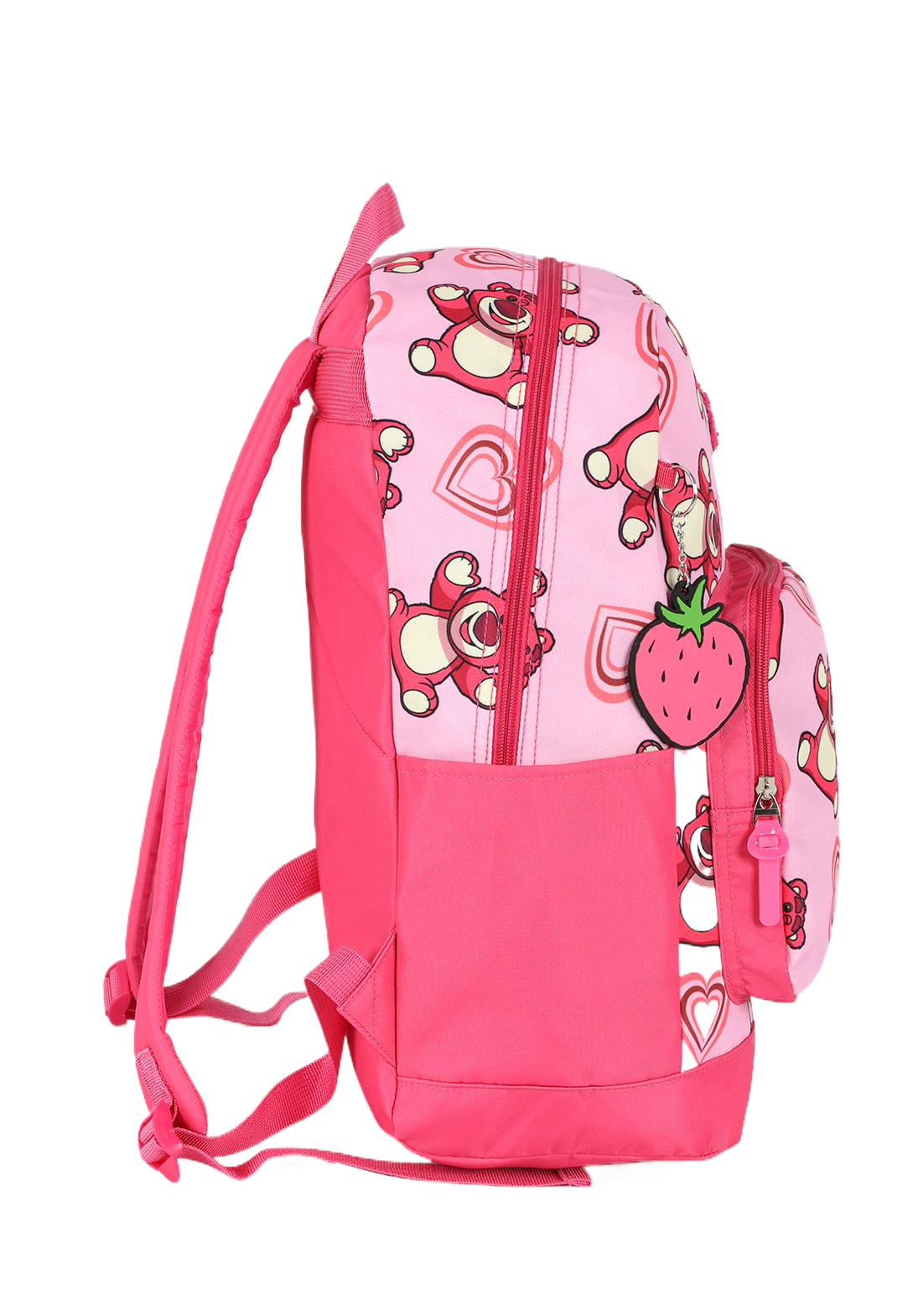 Mochila de Costas G Lotso Disney Luxcel | Toy Story | Rosa e Pink | Com Chaveiro Morango