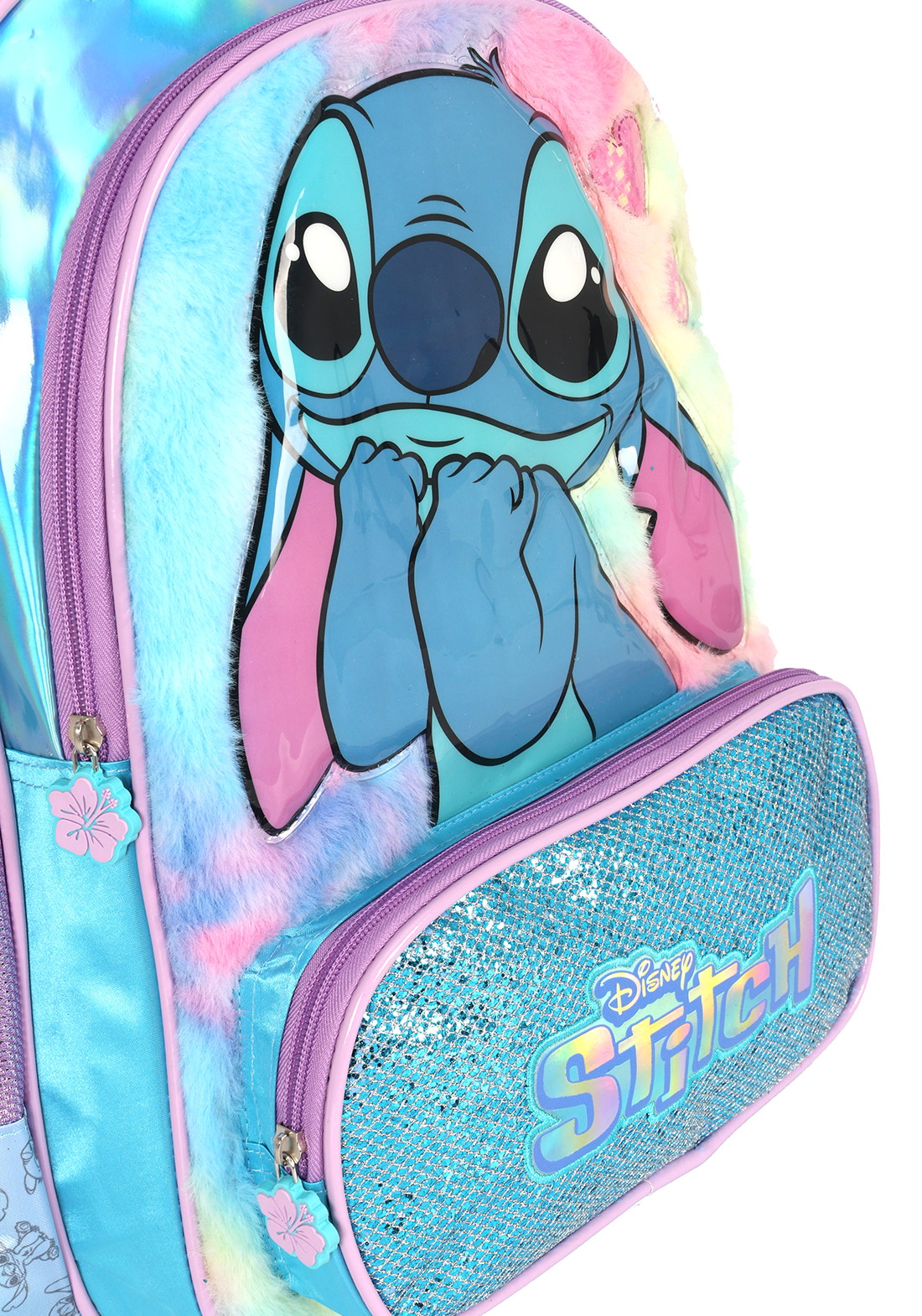 Mochila de Costas G Stitch Pelúcia & Paetê AZUL Luxcel - Fofura e Brilho Disney!