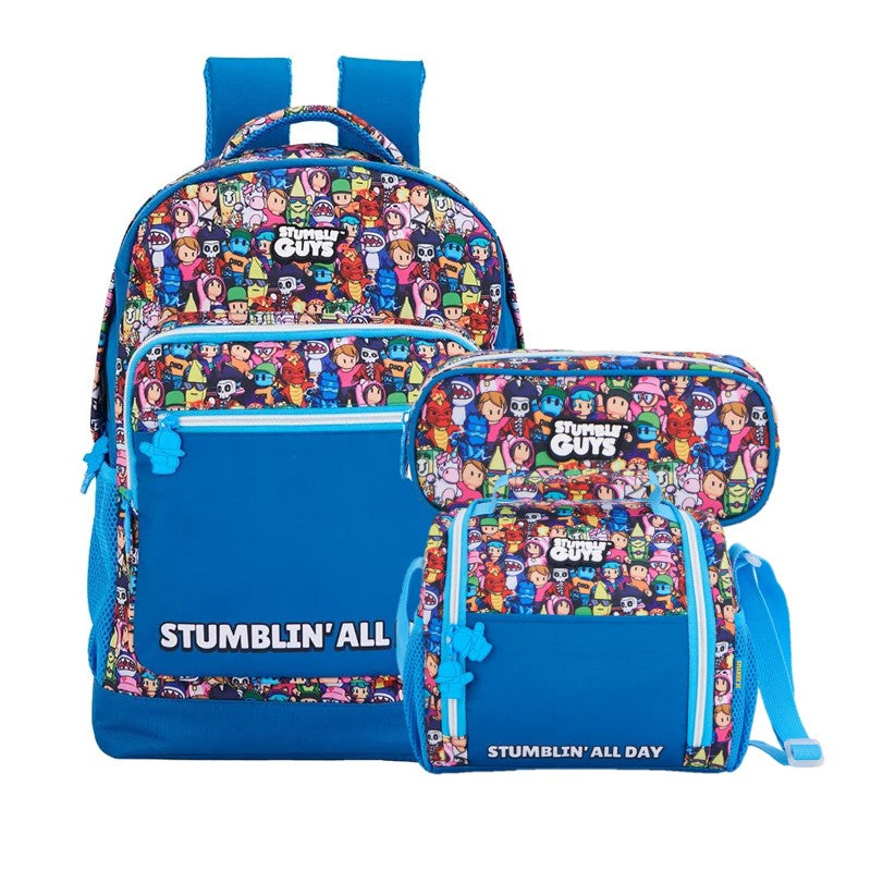 Kit 3 Peças Stumble Guys Oficial Xeryus | Mochila G Costas + Lancheira Térmica + Estojo | STUMBLIN' ALL DAY