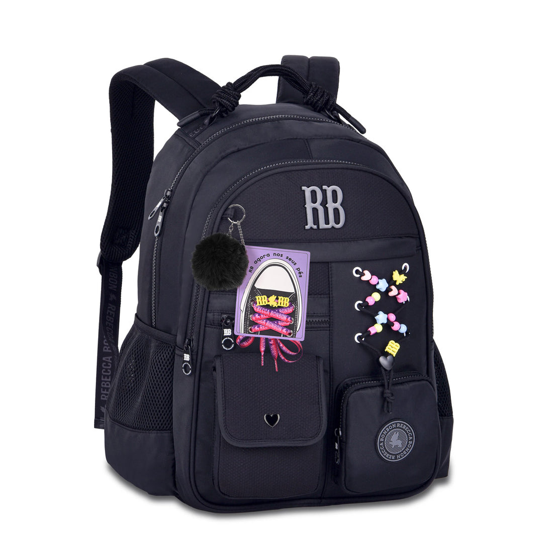 Mochila Juvenil Rebecca Bonbon RB Clio Style Cores Sortidas - Cadarço, Pompom e Patches