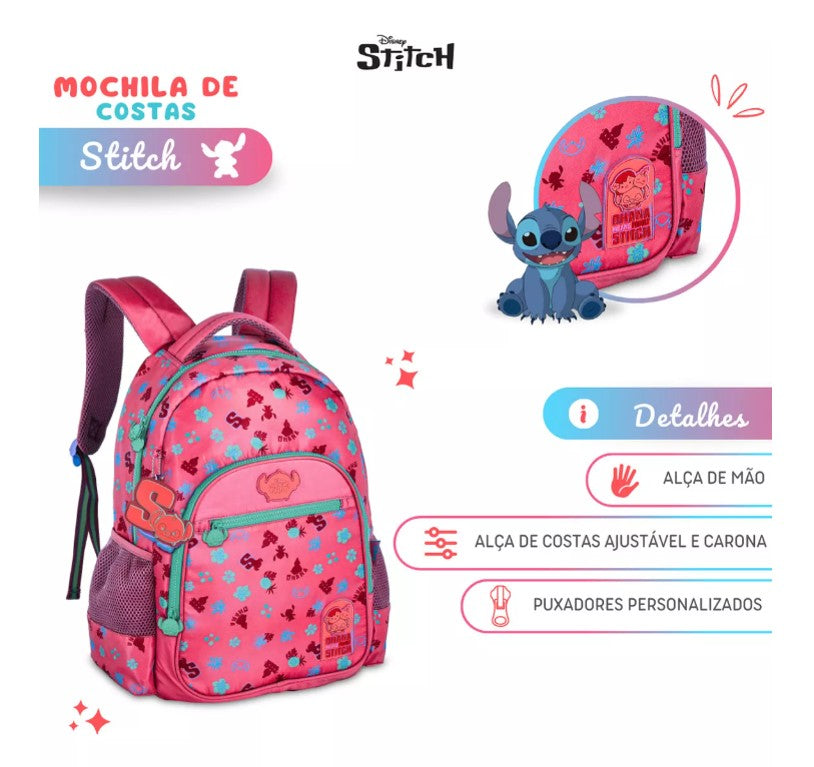 Mochila Escolar Costas Juvenil Tsum Tsum Disney Stitch TS24627