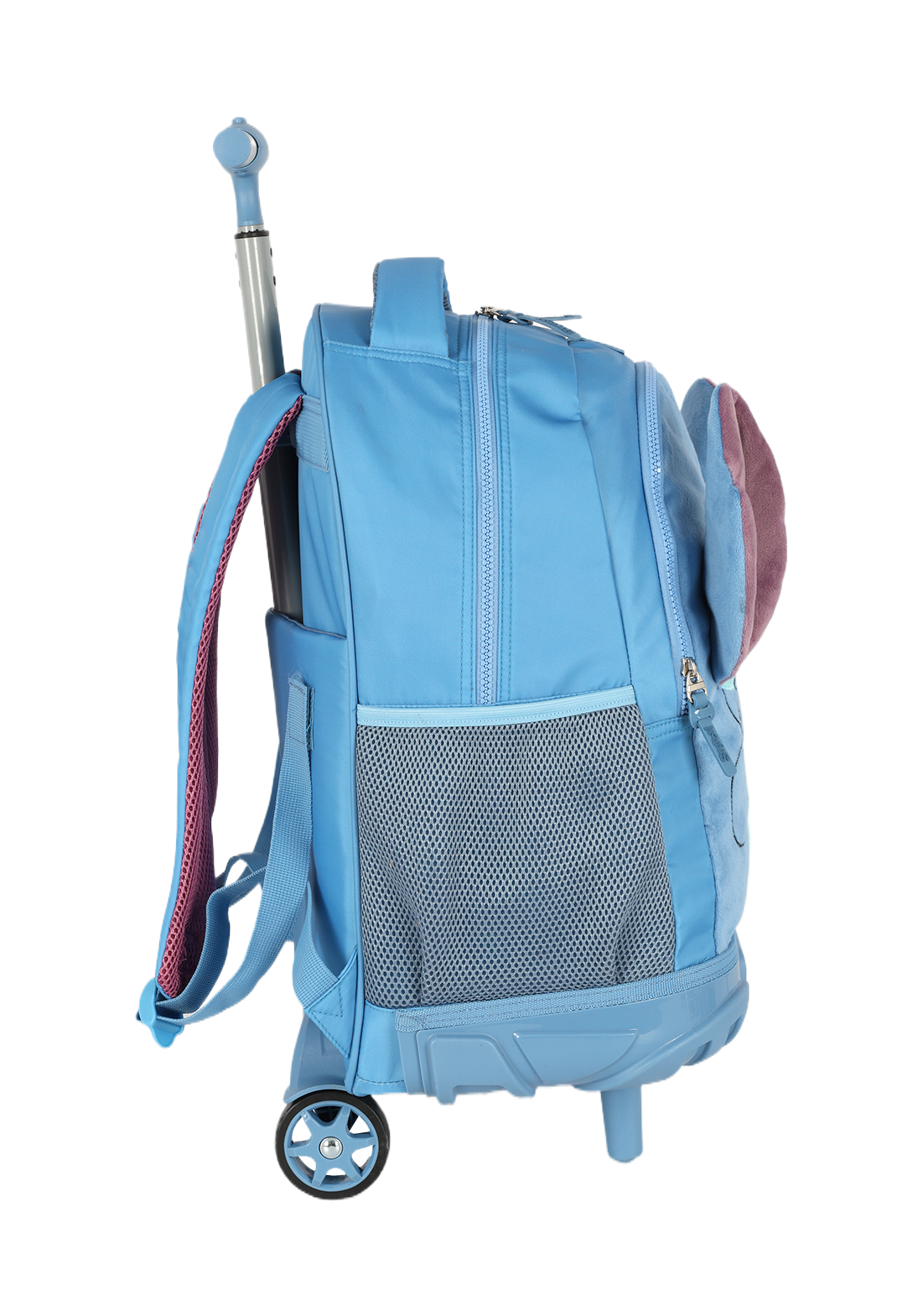 Mochila de Rodinhas G Stitch Disney Luxcel | Azul Pelúcia 3D | Com Orelhas | Aveludada