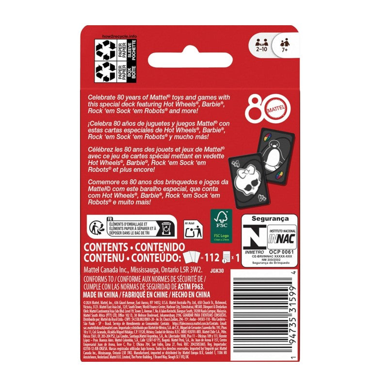 Jogo de Cartas UNO 80 Anos - Mattel