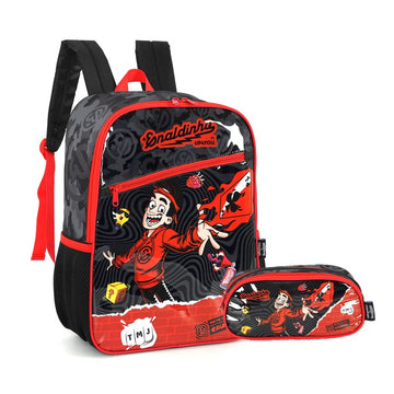 Kit Mochila de Costas G + Estojo Box Enaldinho UP4YOU | Youtuber | Preto e Vermelho | 2 Peças