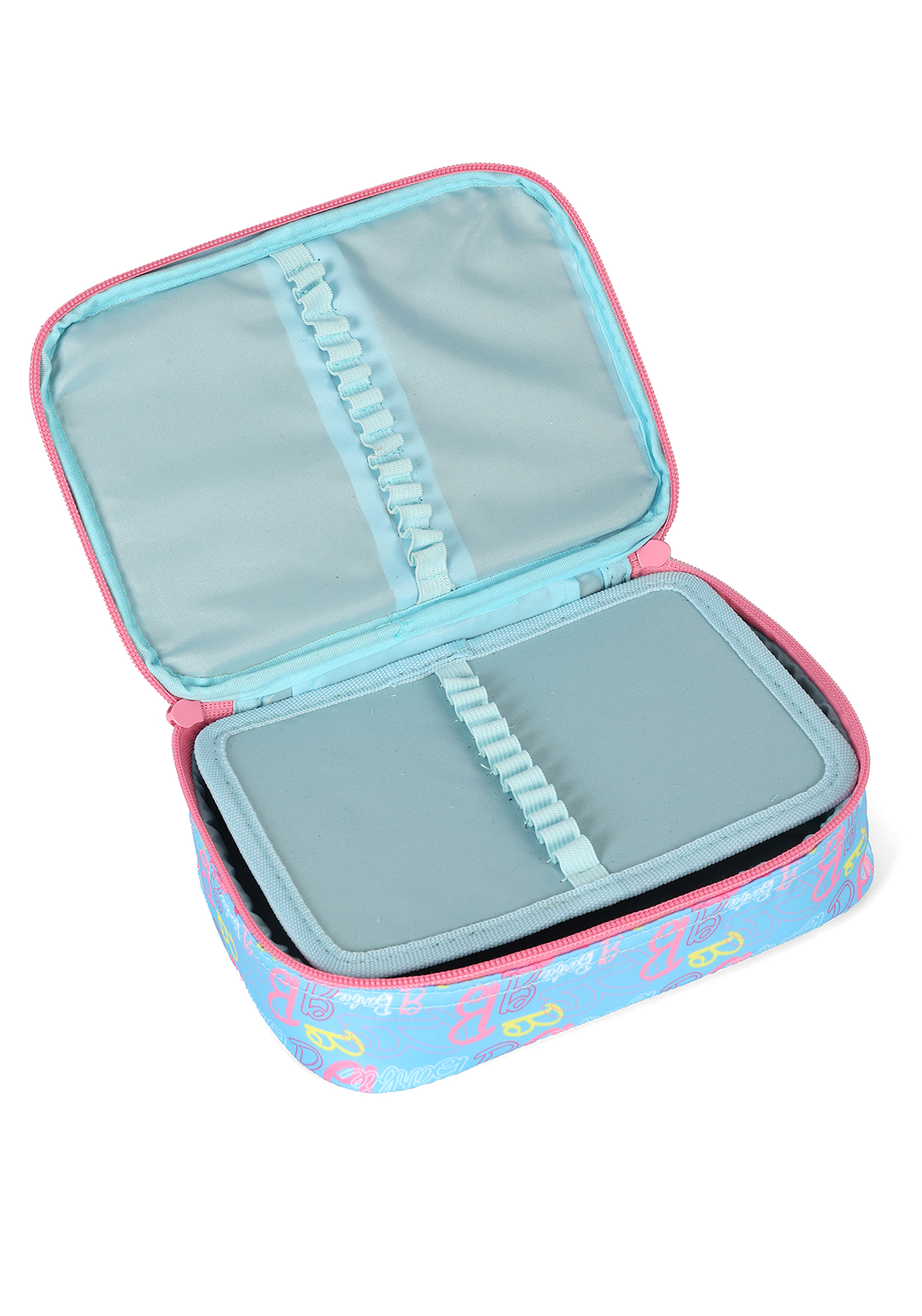 Kit Mochila de Costas G Barbie AZUL Holográfica + Estojo Box Organizador Luxcel (2 Peças)