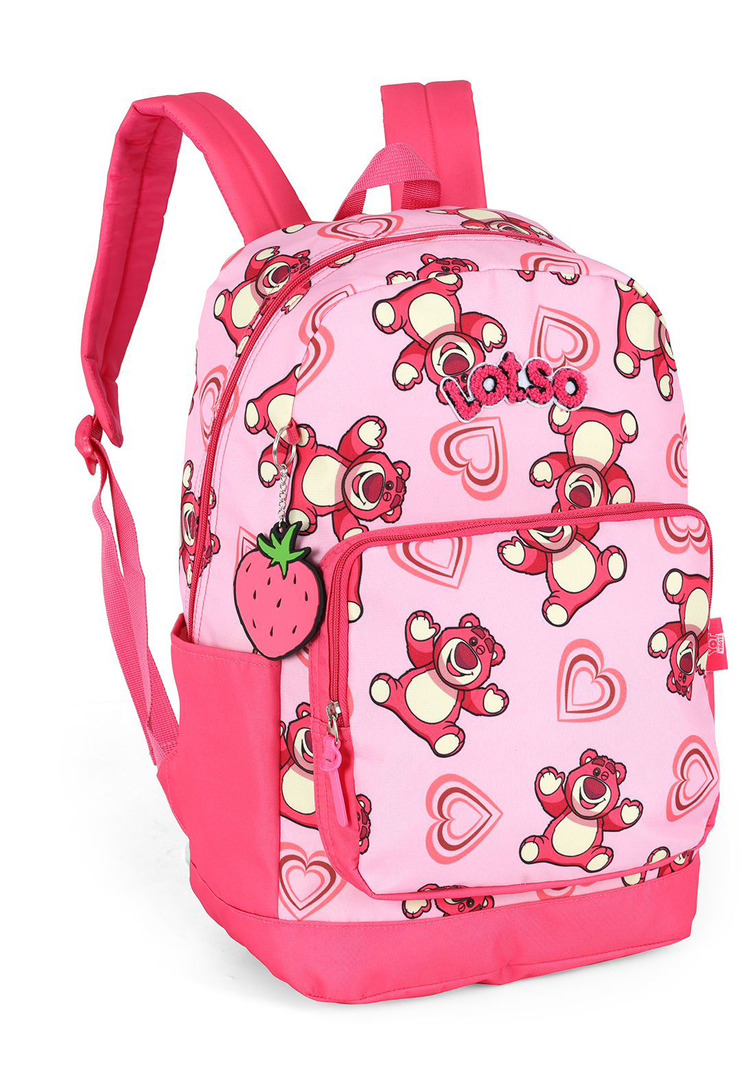 Mochila de Costas G Lotso Disney Luxcel | Toy Story | Rosa e Pink | Com Chaveiro Morango