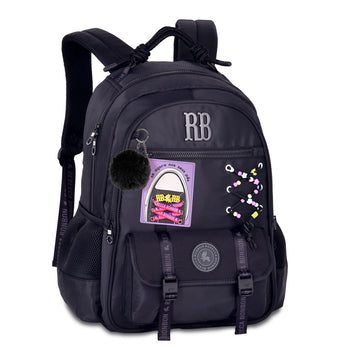 Mochila Juvenil Feminina Rebecca Bonbon RB Clio Style - Patch, Pompom e Estilo Black
