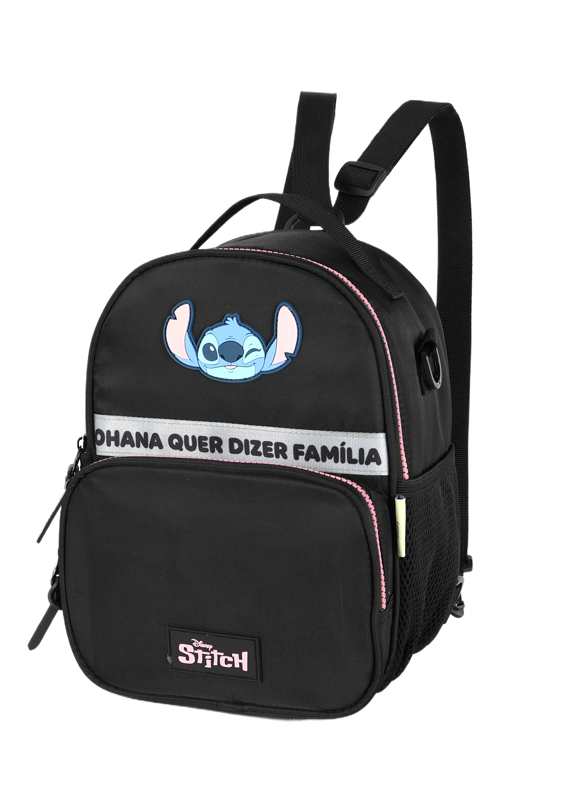 Lancheira Térmica Stitch Disney Luxcel | Preta e Pink | Ohana | Alça de Costas