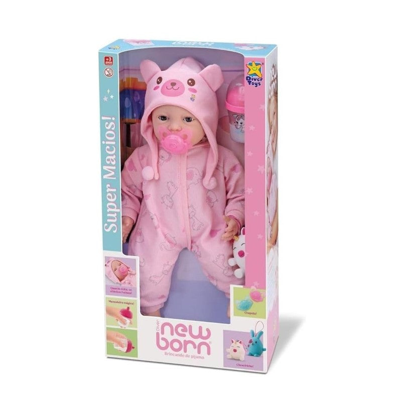 Boneca Diver New Born Brincando de Pijama Menina - Divertoys