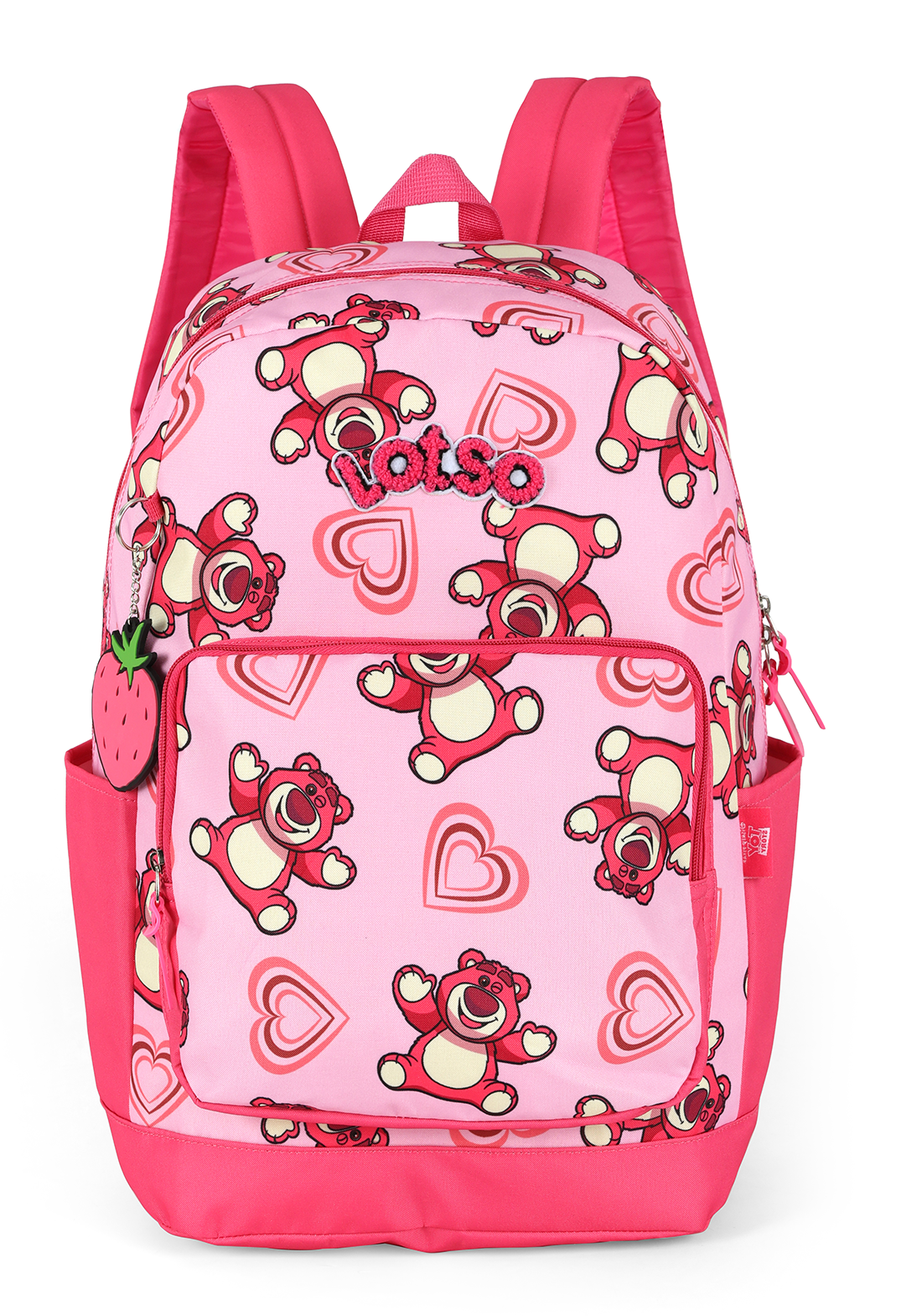Mochila de Costas G Lotso Disney Luxcel | Toy Story | Rosa e Pink | Com Chaveiro Morango