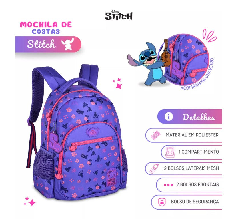 Mochila Escolar Costas Juvenil Tsum Tsum Disney Stitch TS24627
