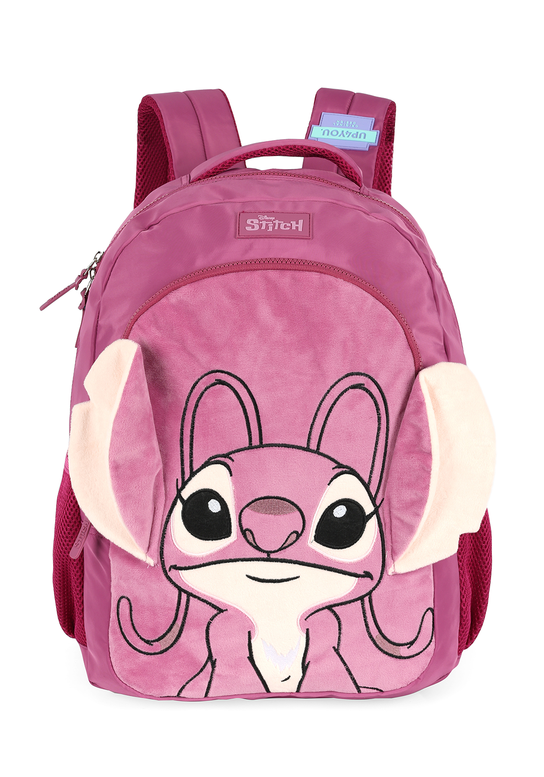 Mochila de Costas G Angel Stitch Disney Luxcel | Pink Roxa Pelúcia 3D | Com Orelhas