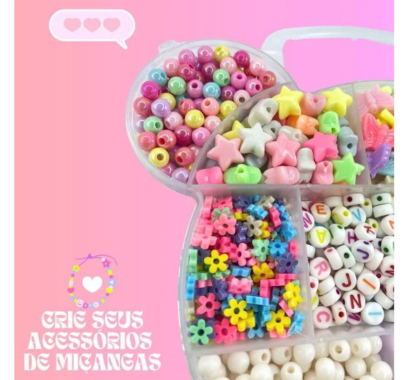 Kit De Miçangas Para Pulseiras Maleta Ursinho Infantil Completa
