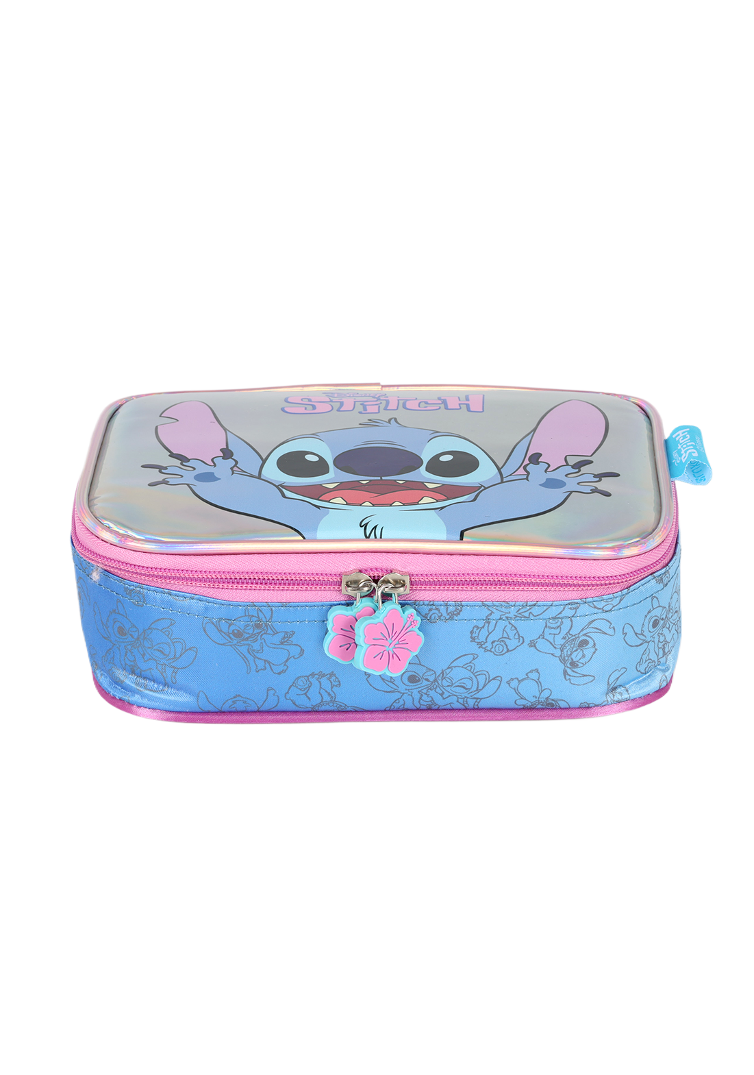 KIT Escolar COMPLETO Stitch PINK Holográfico - Mochila Rodas G + Lancheira Térmica + Estojo Box Duplo Luxcel