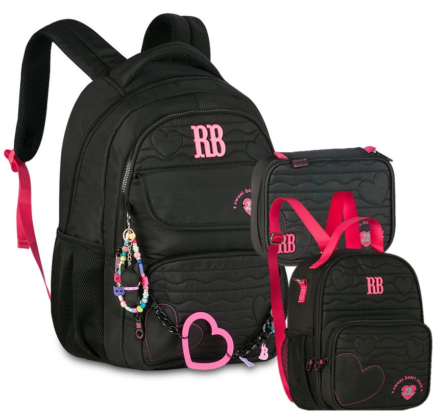 Kit Completo Mochila Lancheira Estojo Rebecca Bonbon RB Clio Preto