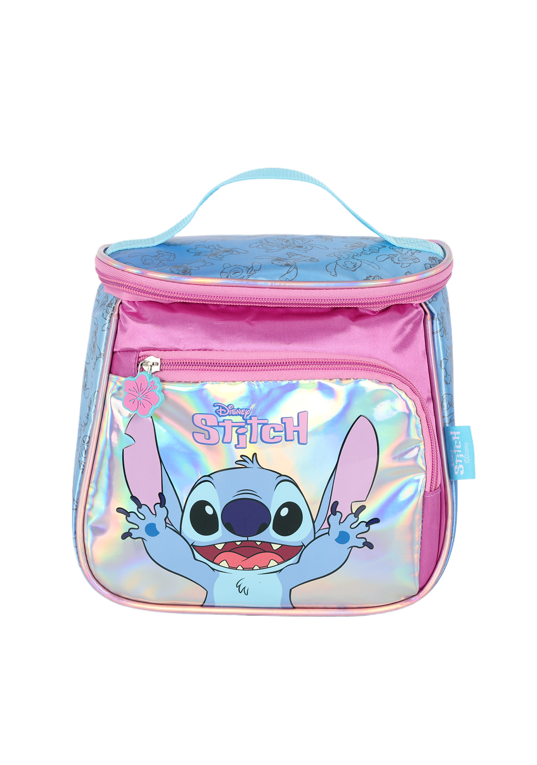 KIT Escolar COMPLETO Stitch PINK Holográfico - Mochila Rodas G + Lancheira Térmica + Estojo Box Duplo Luxcel