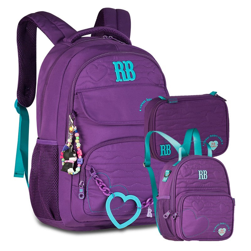 Kit Completo Mochila Lancheira Estojo Rebecca Bonbon RB Clio Roxa