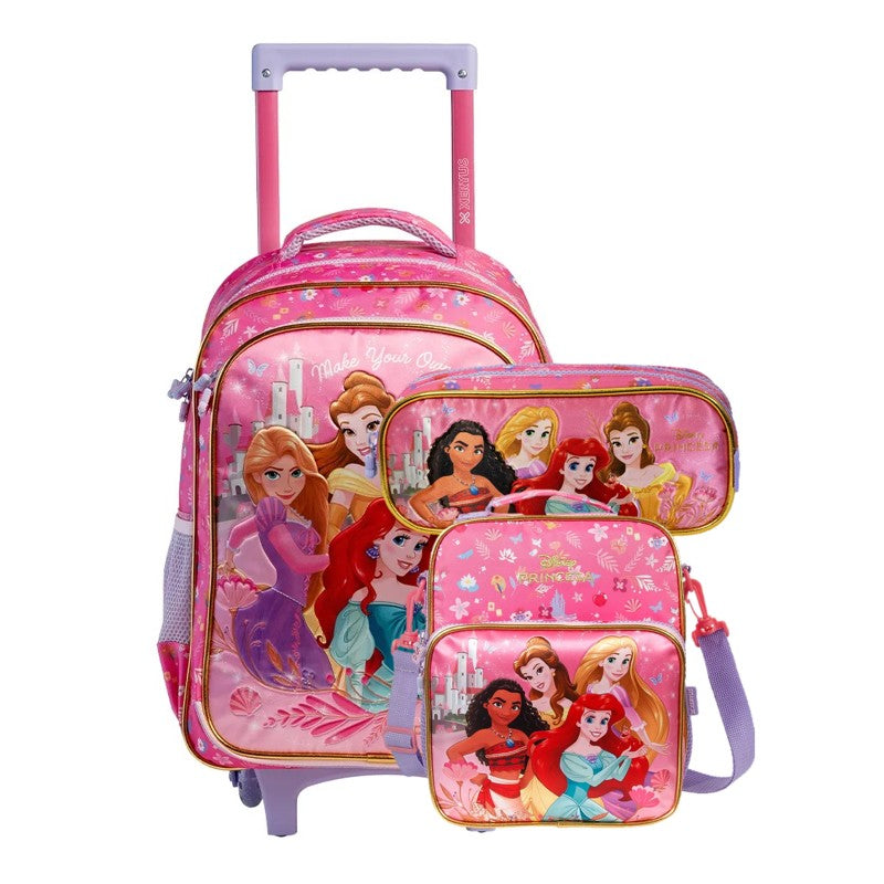 Kit Escolar Princesas Disney 3 em 1: Mochila Rodinhas, Lancheira e Estojo Xeryus Original
