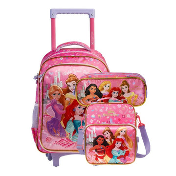Kit Escolar Princesas Disney 3 em 1: Mochila Rodinhas, Lancheira e Estojo Xeryus Original