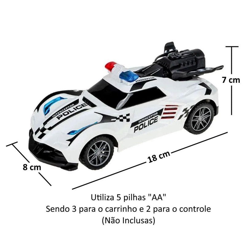 Carrinho de Polícia Solta Fumaça Com Luz Controle Remoto