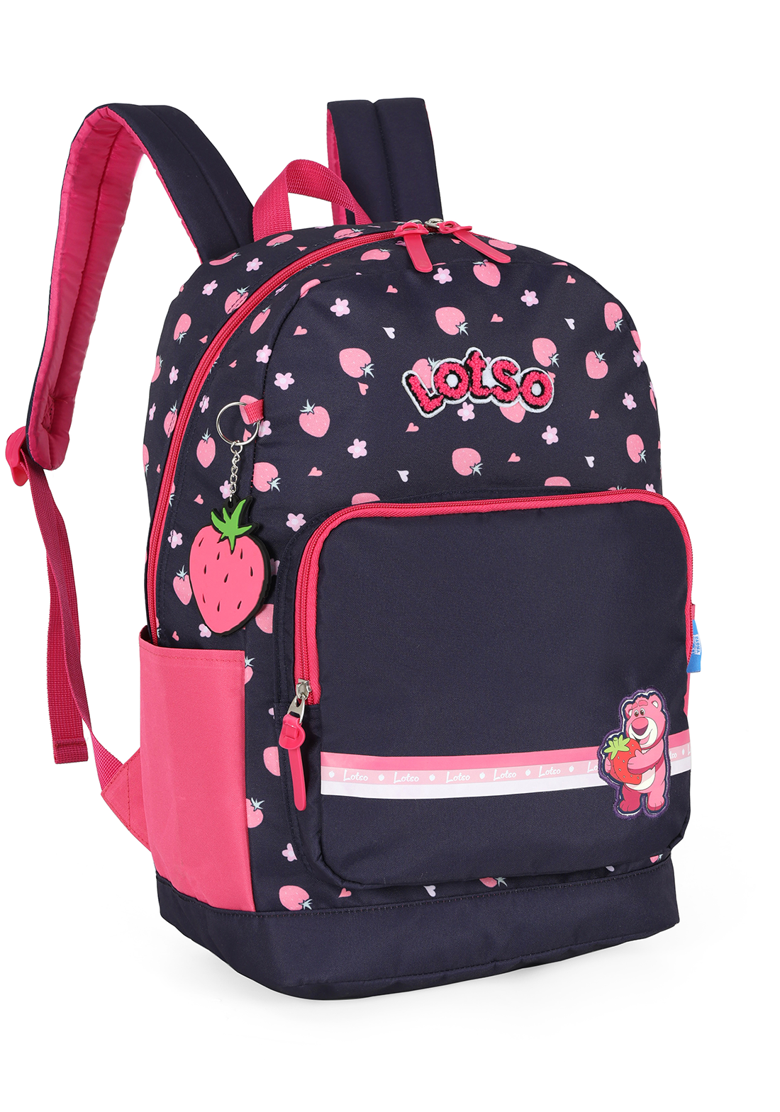Mochila de Costas G Lotso Disney Luxcel | Toy Story | Azul Escuro e Pink | Chaveiro Morango