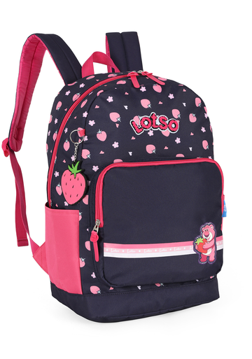 Mochila de Costas G Lotso Disney Luxcel | Toy Story | Azul Escuro e Pink | Chaveiro Morango