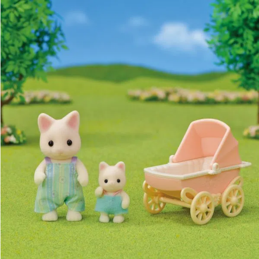 Sylvanian Families - Carrinho De Bebê Papai E Bebê Gatos Primavera