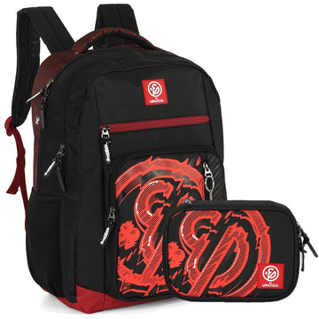 Kit Mochila de Costas G + Estojo Box Enaldinho Oficial | Preto e Vermelho | Up4You | 2 Peças