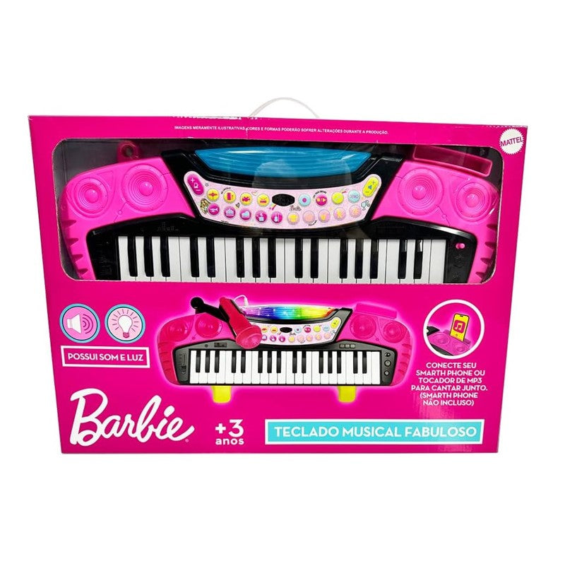 Barbie Teclado Musical Fabuloso com Microfone e Banquinho - Fun
